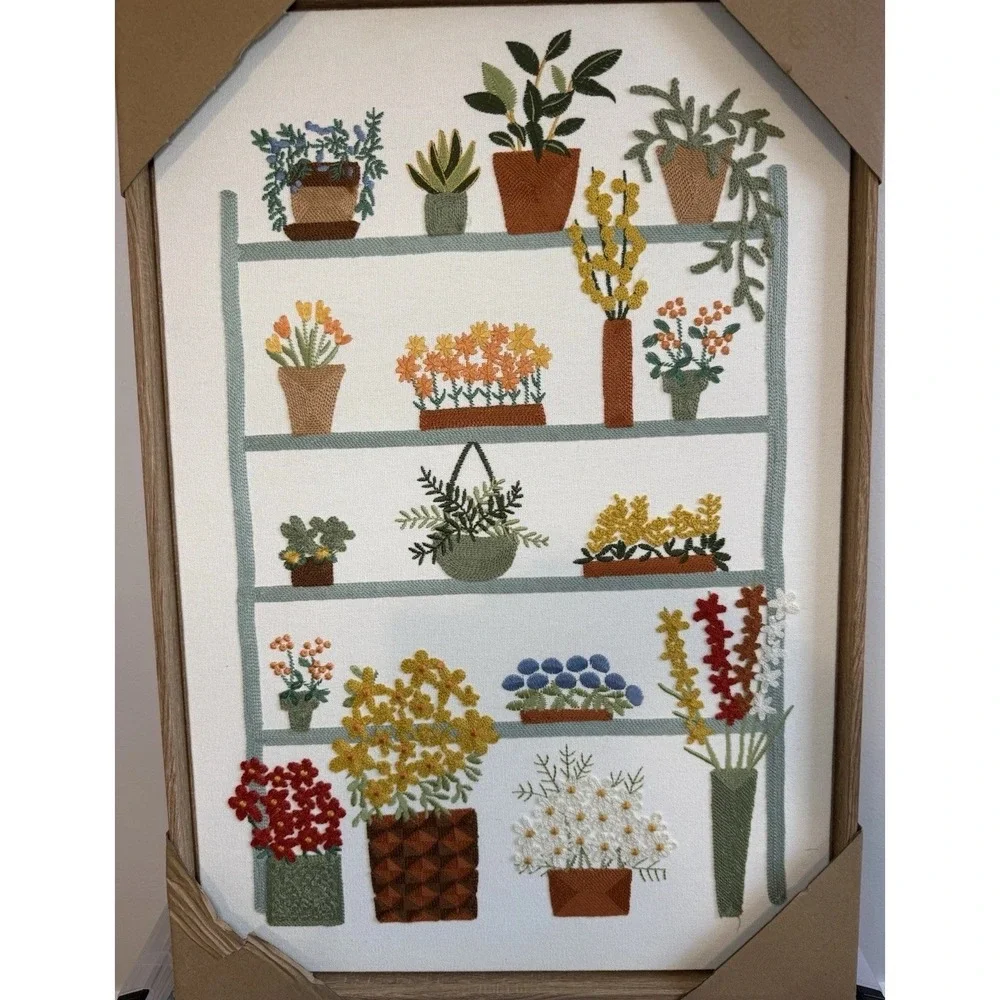 New BP Home Woven Embroidered Textile Wall Art Garden Shelfs Home Decor 26 X 17